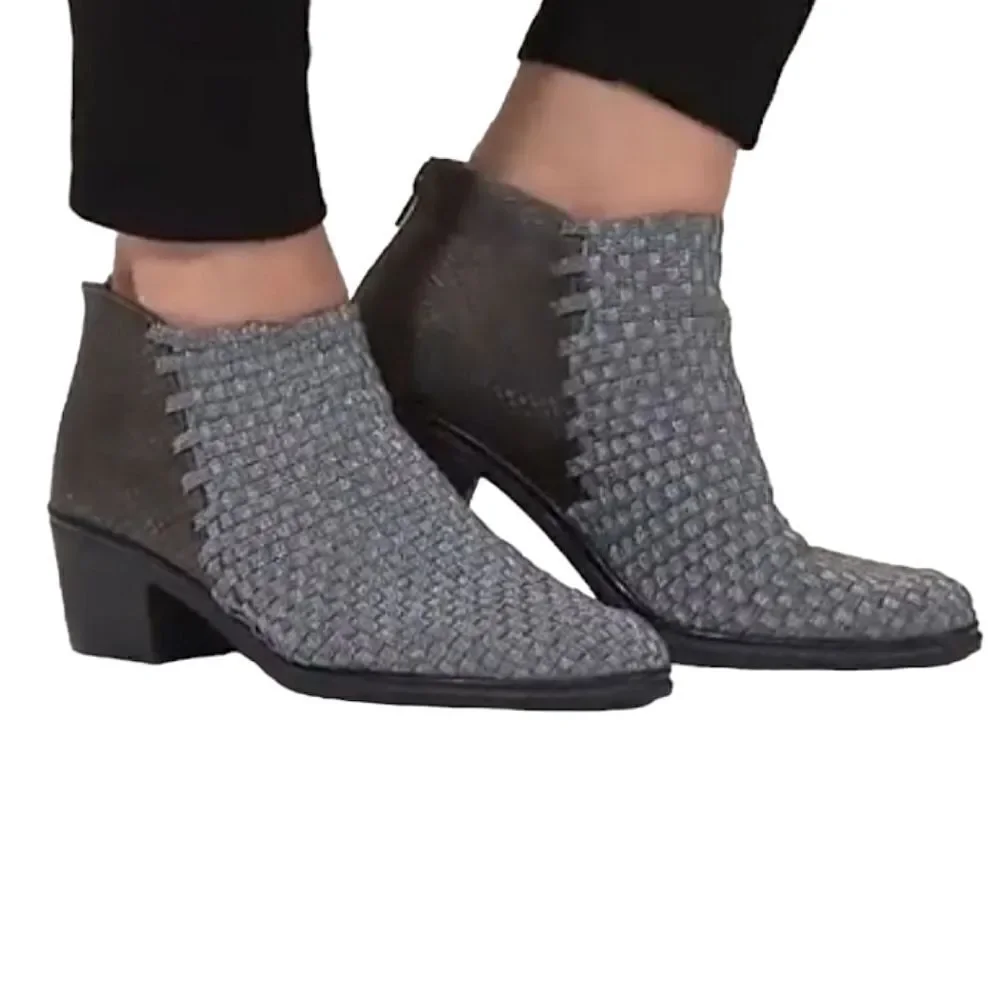 Steven by Steve Madden Penga Woven Embossed Stretch Silver & Brown Ankle Bootie
